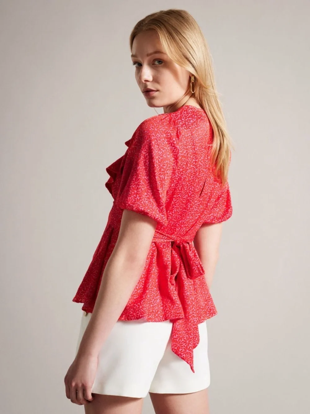 Ted Baker London Devonaa Puff Sleeve Ruffle Top Fuchsia Size XS NWT - Picture 2 of 14